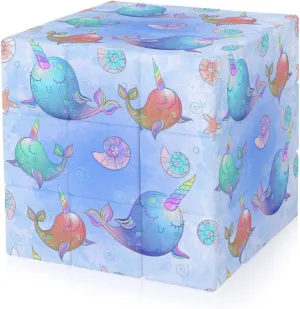 Watercolor Cute Unicorns Whales Adults 3x3x3 Color-Matching Smooth Fully Printed Cube Gift