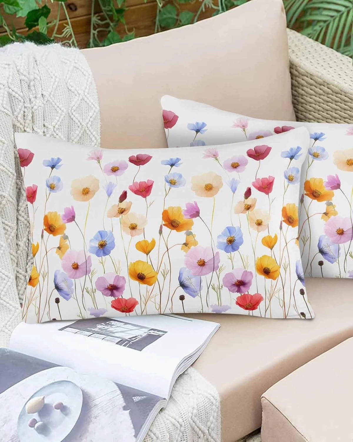 Watercolor Popy Flowers Pillowcase 1 Pack 16x24 Inch Spring Summer Flower Farmhouse Pillow Case Soft Brushed Cloth Zipper Bed Pillow Shams for Bedroom Sofa Car