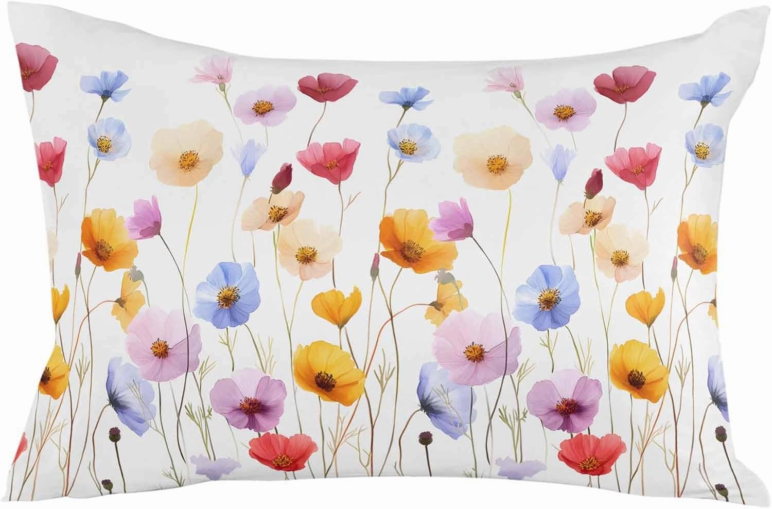 Watercolor Popy Flowers Pillowcase 1 Pack 16x24 Inch Spring Summer Flower Farmhouse Pillow Case Soft Brushed Cloth Zipper Bed Pillow Shams for Bedroom Sofa Car