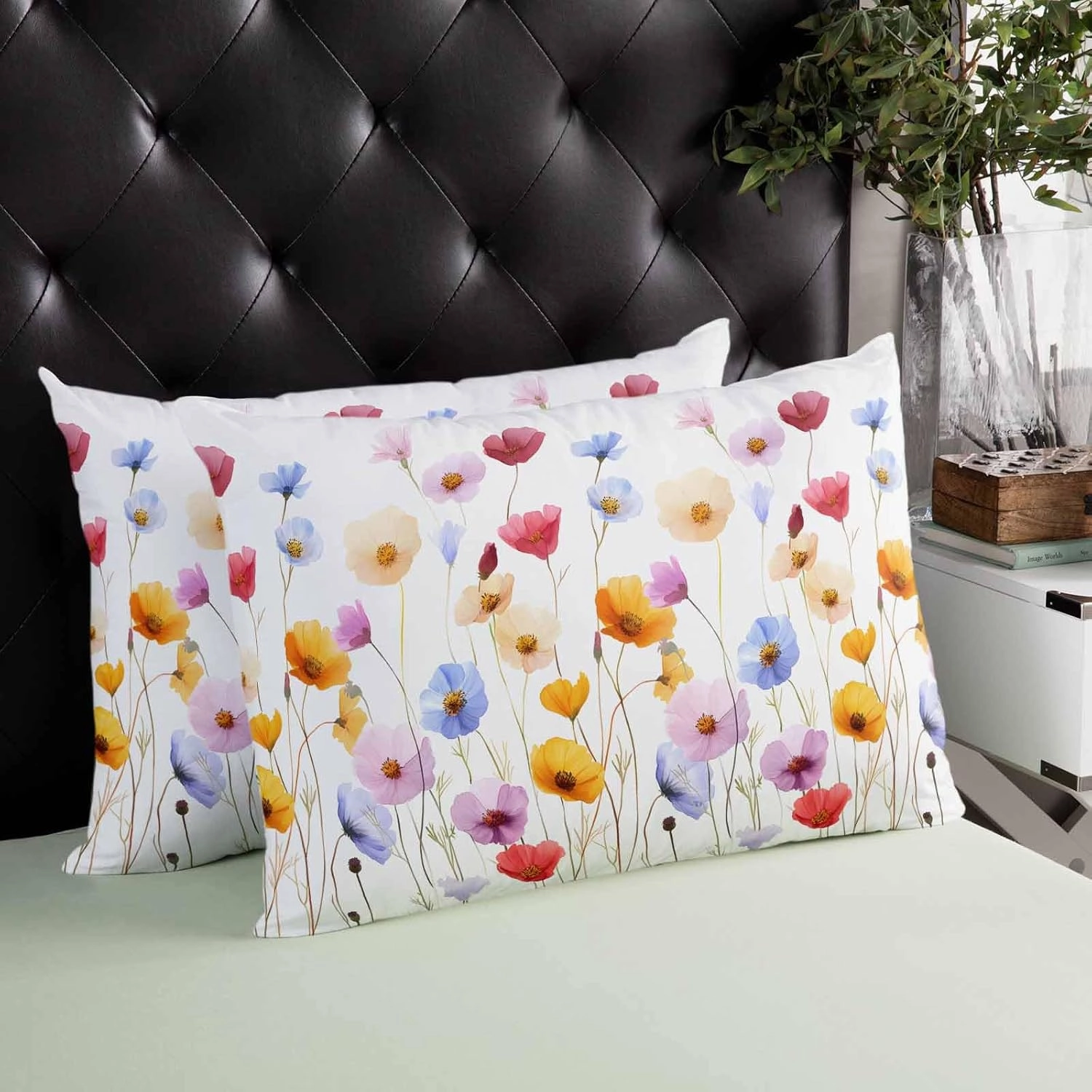 Watercolor Popy Flowers Pillowcase 1 Pack 16x24 Inch Spring Summer Flower Farmhouse Pillow Case Soft Brushed Cloth Zipper Bed Pillow Shams for Bedroom Sofa Car