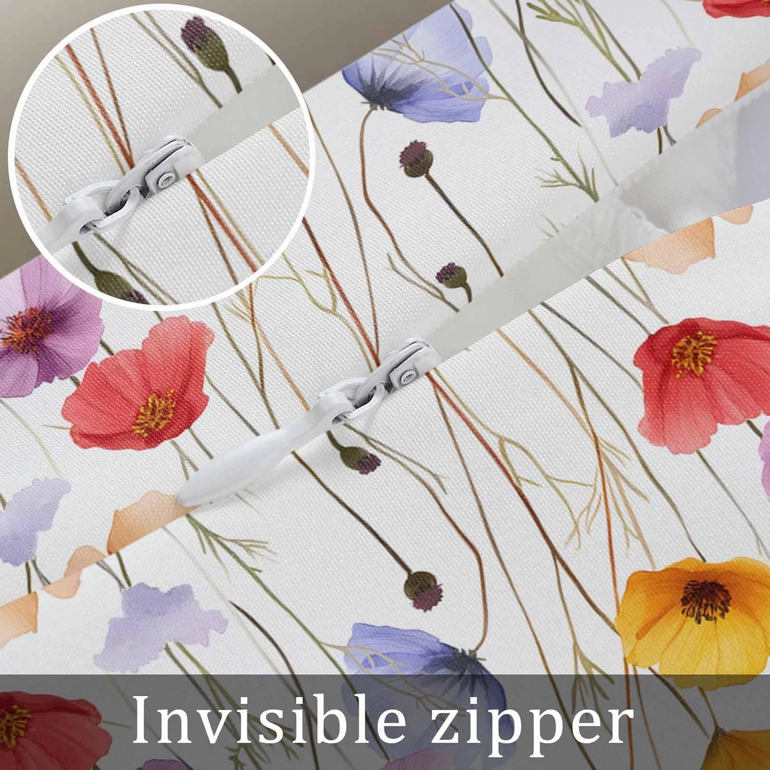 Watercolor Popy Flowers Pillowcase 1 Pack 16x24 Inch Spring Summer Flower Farmhouse Pillow Case Soft Brushed Cloth Zipper Bed Pillow Shams for Bedroom Sofa Car