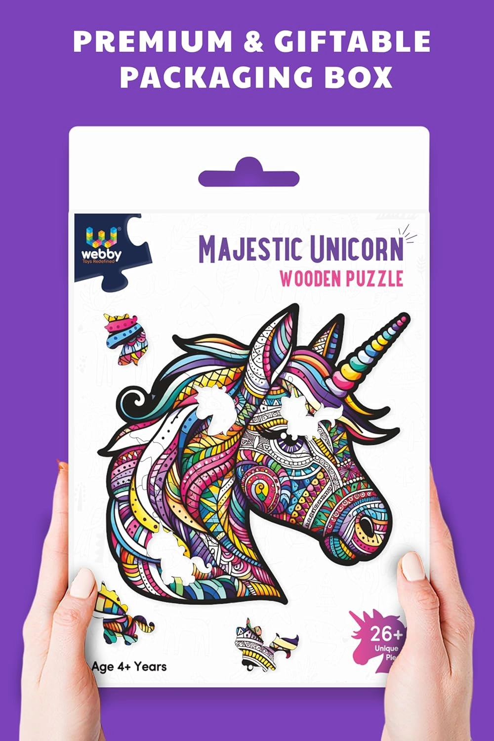Webby Unicorn Jigsaw Puzzle | Majestic Colourful Wooden Animal (26 pieces)