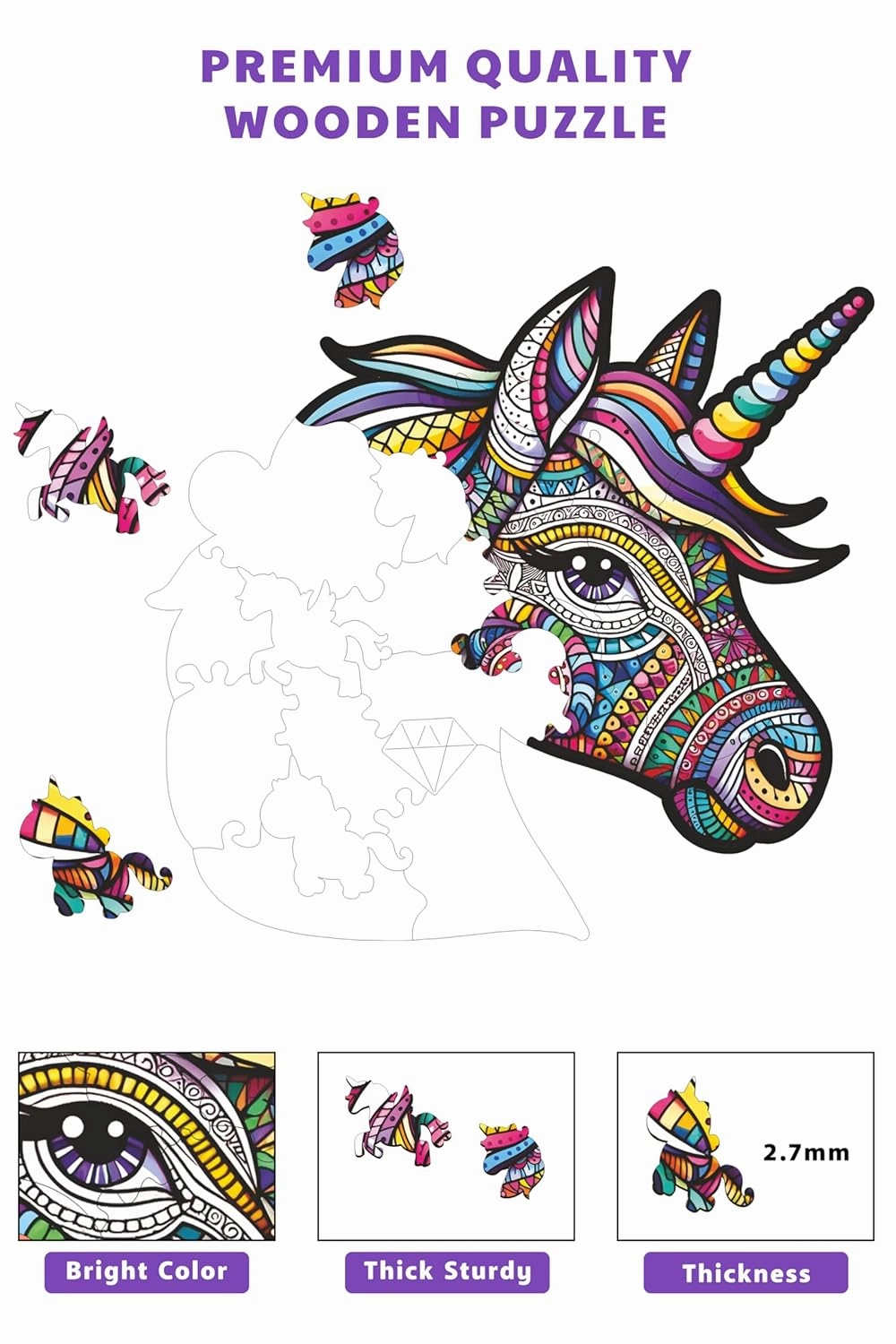 Webby Unicorn Jigsaw Puzzle | Majestic Colourful Wooden Animal (26 pieces)