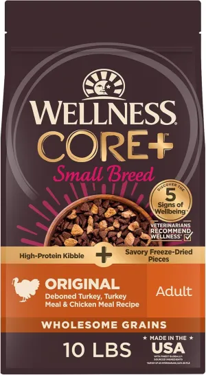 Wellness CORE  (Formerly RawRev) Dry Dog Food with Freeze Dried Pieces, Small Breed, Wholesome Grains, High Protein, Natural, Original Turkey & Chicken Recipe, (10-Pound Bag)