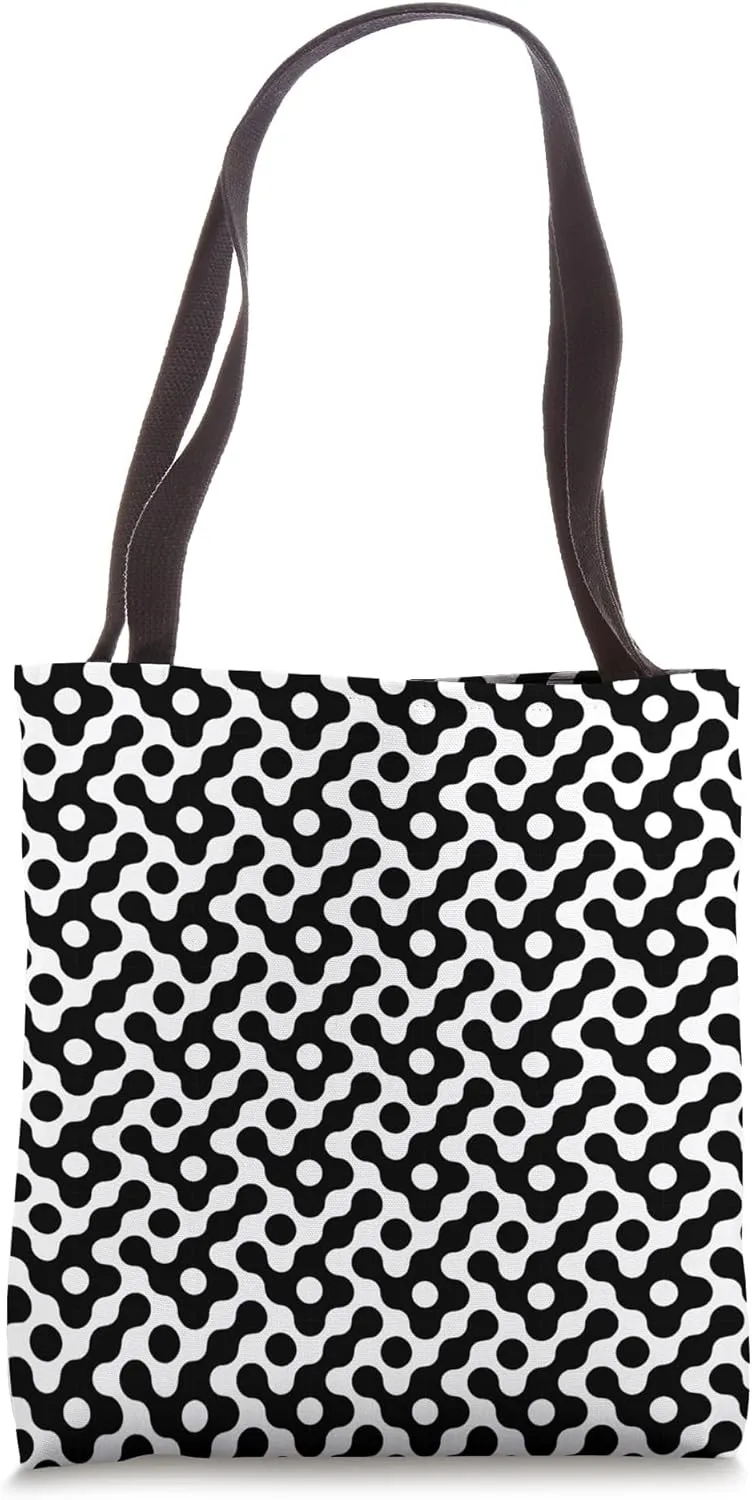 White Black Ripple Circle Wavy Polka Dots Pattern Tote Bag