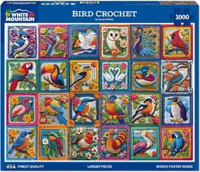 White Mountain Bird Crochet Puzzle 1000 Piece Summer Jigsaw Bird Puzzles for Adults and Grandparents