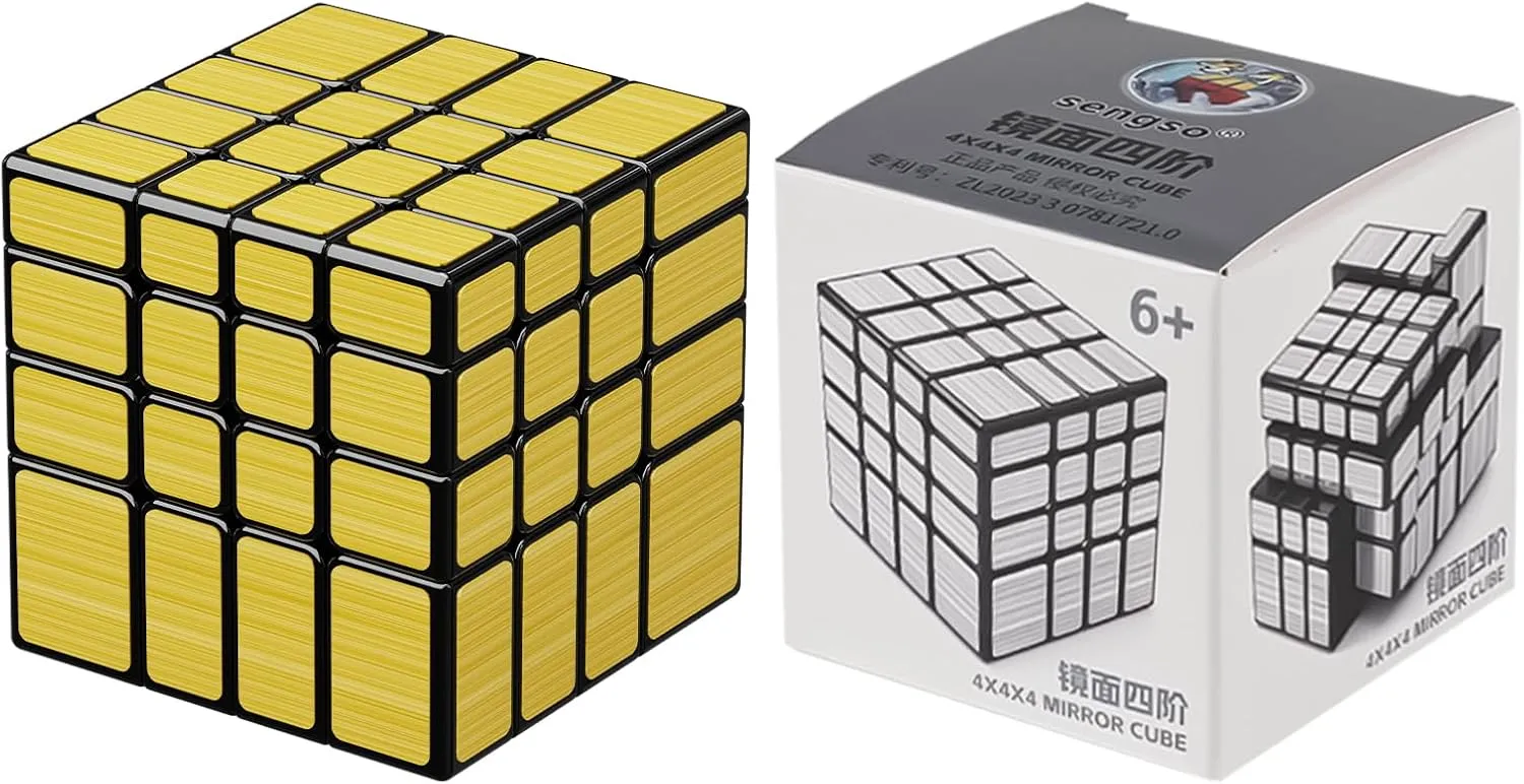 Willking Mirror Cube 4x4x4 Speed Cube 4x4 Mirror Blocks Cube Different Shapes Golden Cube