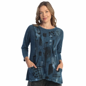 Women's Jess & Jane Cotton Slub Patch Pockets Tunic Sapphire Maze