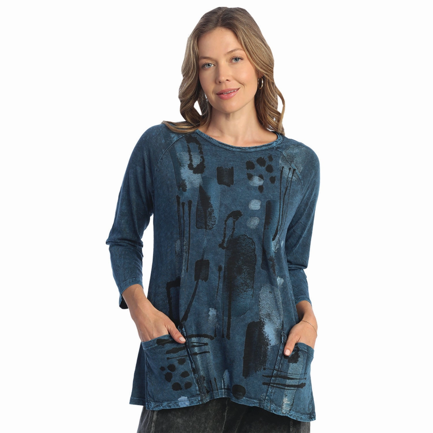 Women's Jess & Jane Cotton Slub Patch Pockets Tunic Sapphire Maze