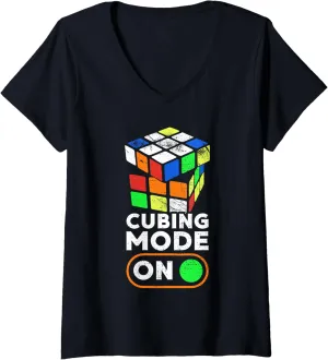 Womens Cubing Mode On - Speed Cube Puzzle Cube Master Speedcuber V-Neck T-Shirt