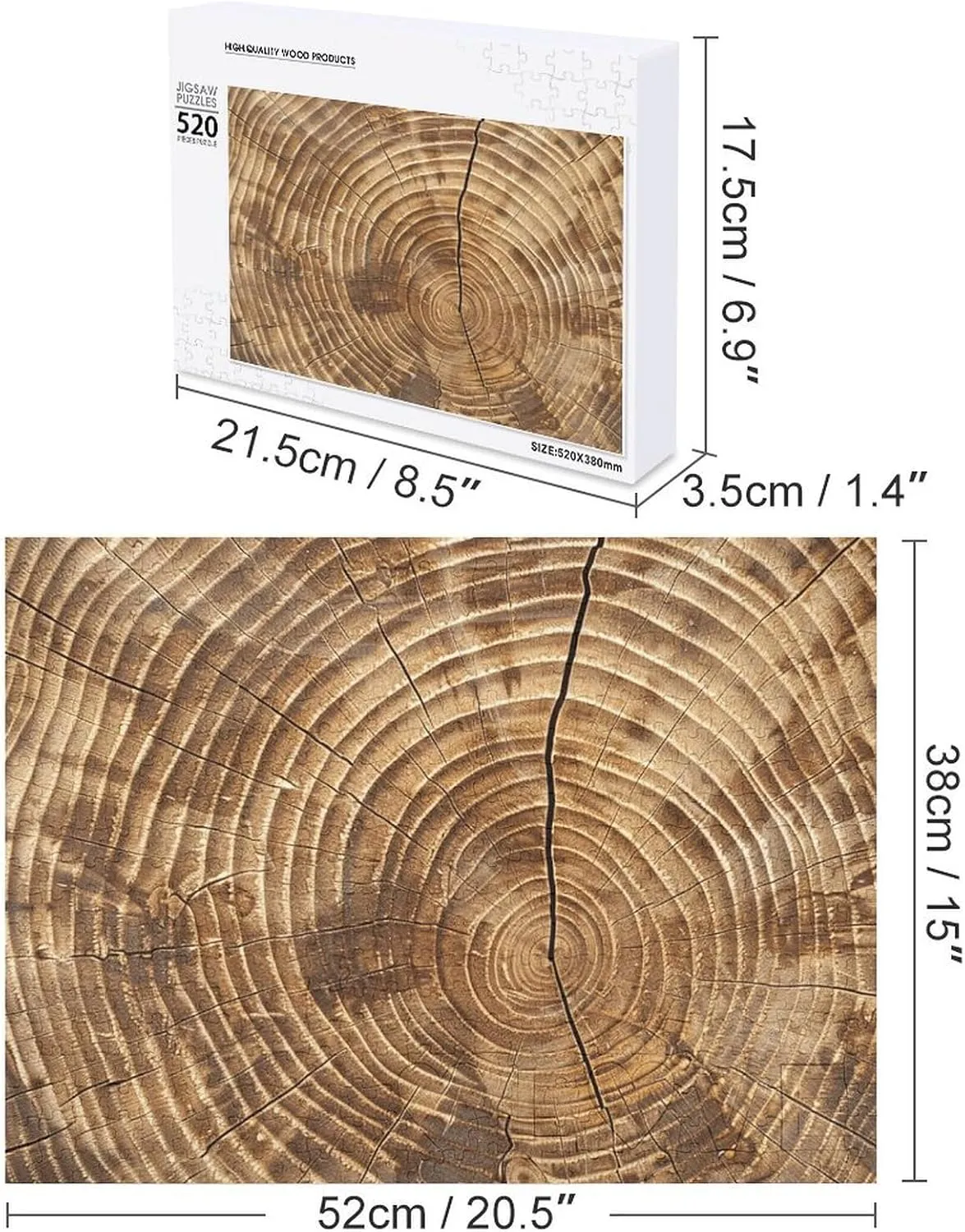 Wood Grain Texture Puzzles 520 Pieces Personalized Jigsaw Puzzles Wood Grain Texture Photo Puzzle Challenging Picture Puzzle for Adults Personaliz Jigsaw with Storage Bag (20.5" X 15")