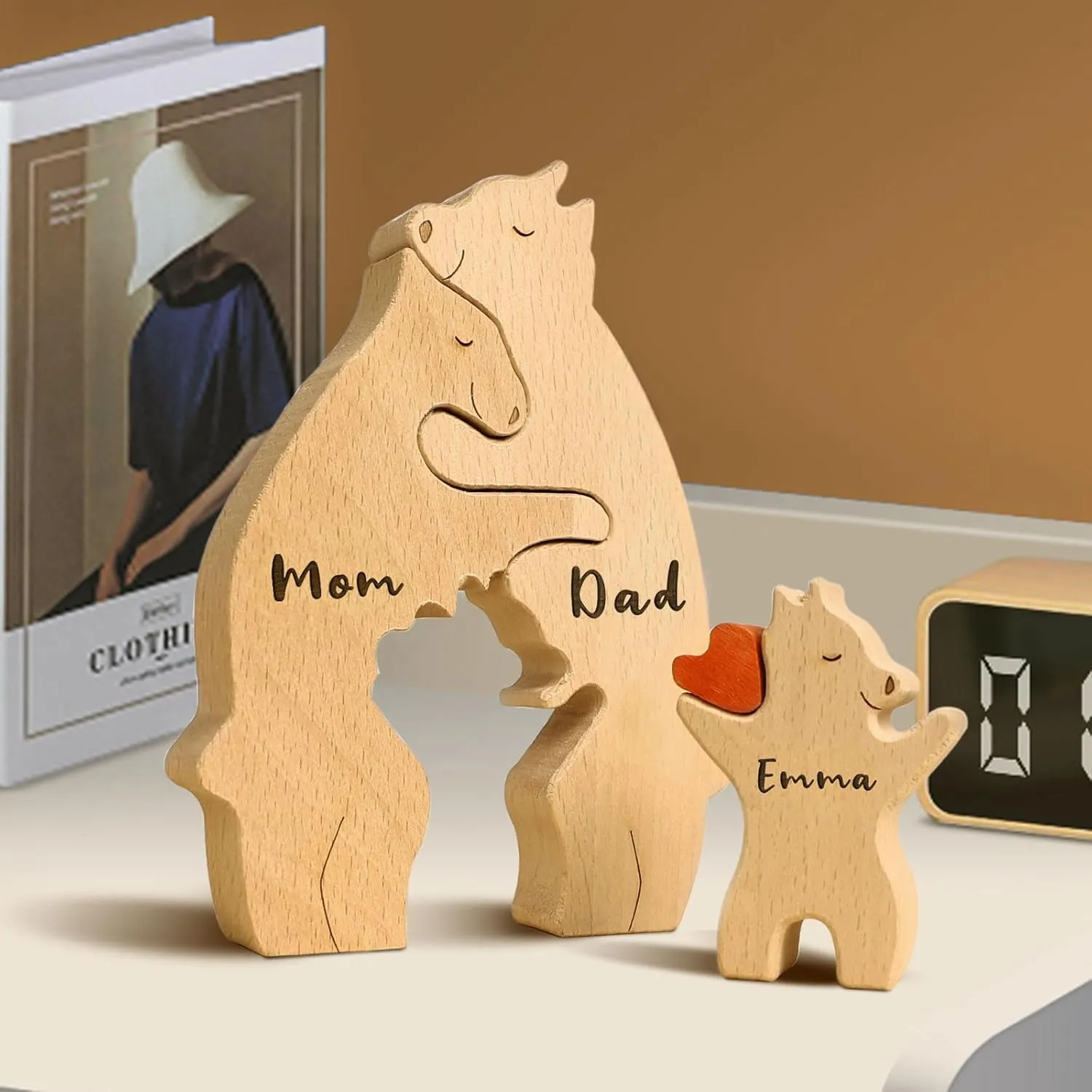 Wooden Bear Family Puzzle with 7 Names,Custom Ideal Gifts for Mother's Day, Father's Day from Daughter Son,Custom House Decor Gifts,We are One Family Name Jigsaw