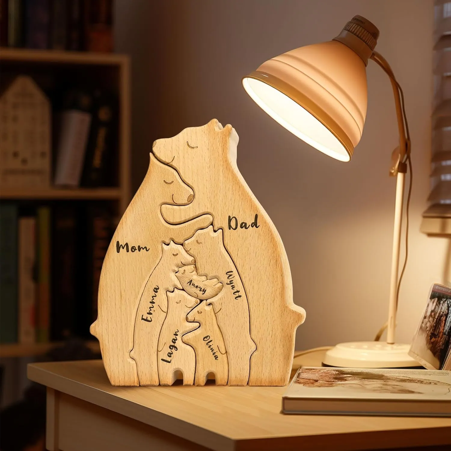 Wooden Bear Family Puzzle with 7 Names,Custom Ideal Gifts for Mother's Day, Father's Day from Daughter Son,Custom House Decor Gifts,We are One Family Name Jigsaw