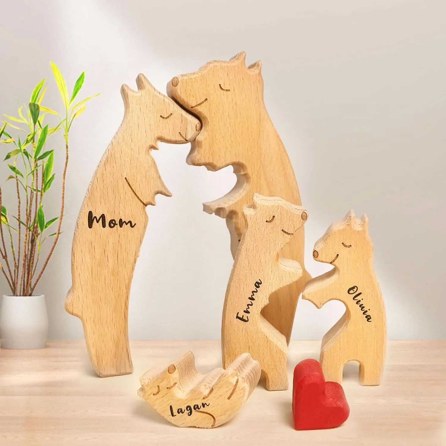 Wooden Bear Family Puzzle with 7 Names,Custom Ideal Gifts for Mother's Day, Father's Day from Daughter Son,Custom House Decor Gifts,We are One Family Name Jigsaw