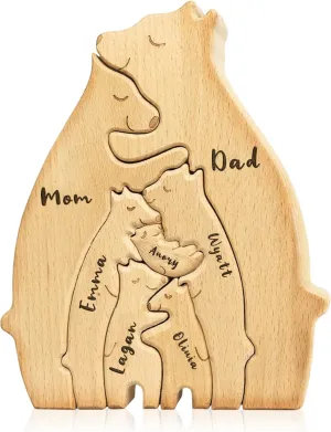 Wooden Bear Family Puzzle with 7 Names,Custom Ideal Gifts for Mother's Day, Father's Day from Daughter Son,Custom House Decor Gifts,We are One Family Name Jigsaw