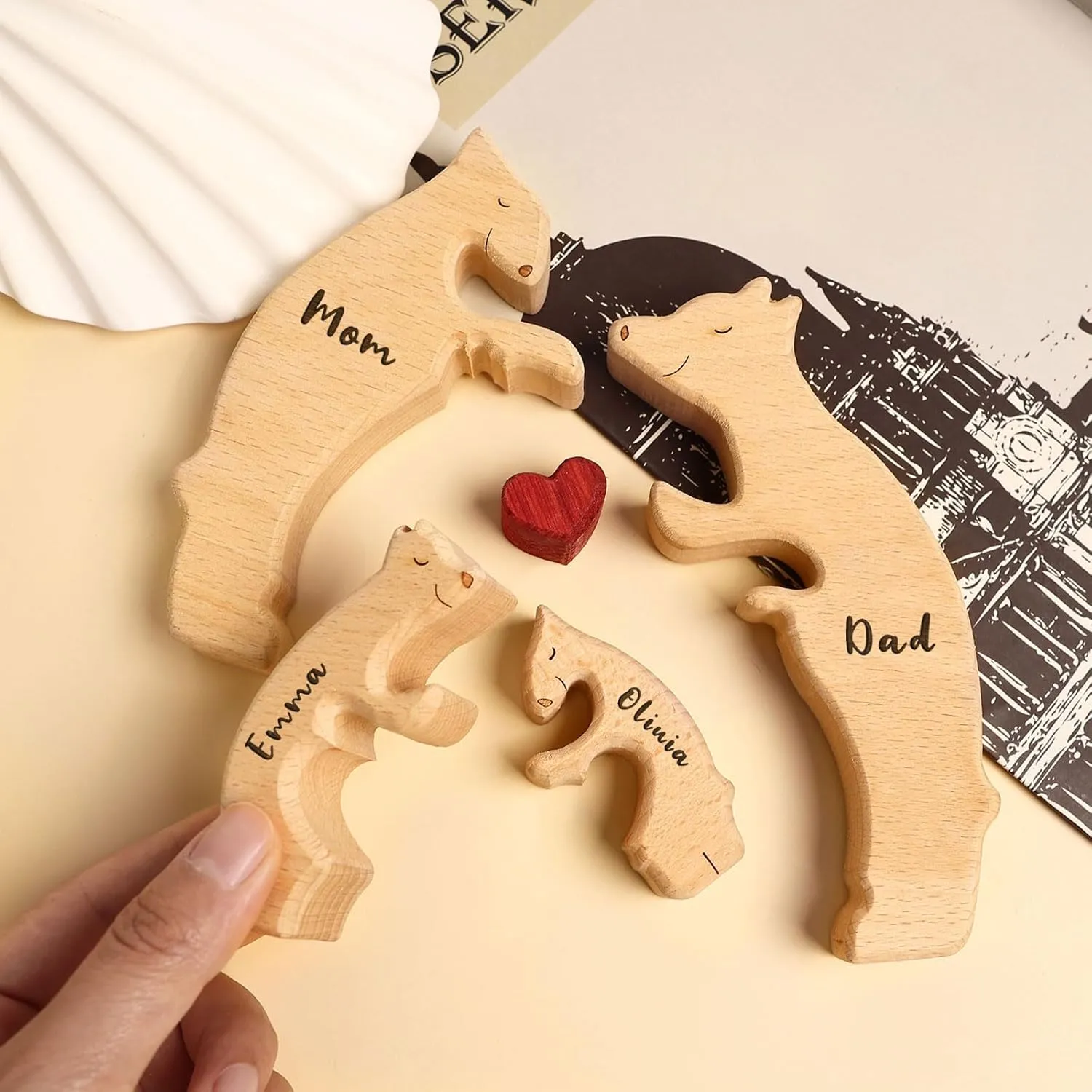Wooden Bear Family Puzzle with 7 Names,Custom Ideal Gifts for Mother's Day, Father's Day from Daughter Son,Custom House Decor Gifts,We are One Family Name Jigsaw