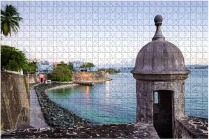 Wooden Jigsaw Puzzle 500 Pieces for Adults Turret Along Old san Juan Wall in Puerto rico Old Town DIY Children Educational Puzzles Decompression Gift Creative Games Toys Puzzles Home Decor