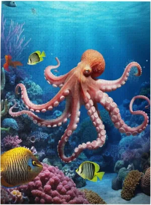 Wooden Jigsaw Puzzle for Adults 500 Pieces - Octopus and Fish in The Ocean - Home Decor Art - Fun Family Game and Creative Gift