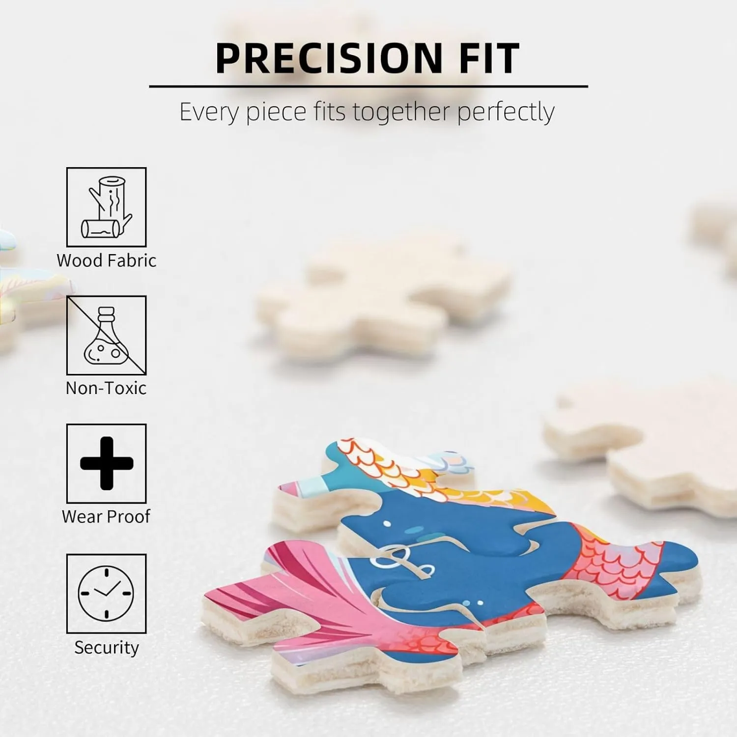 Wooden Jigsaw Puzzles 500 Pieces Cartoon Mermaid Sea Fish Puzzle Leisure for Adults Jigsaw Challenging Creative Educational Intellectual Decompressing Family Games Toy Gift