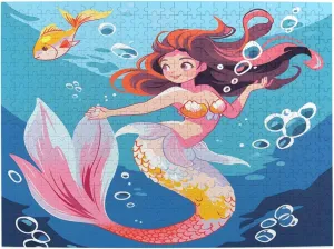 Wooden Jigsaw Puzzles 500 Pieces Cartoon Mermaid Sea Fish Puzzle Leisure for Adults Jigsaw Challenging Creative Educational Intellectual Decompressing Family Games Toy Gift