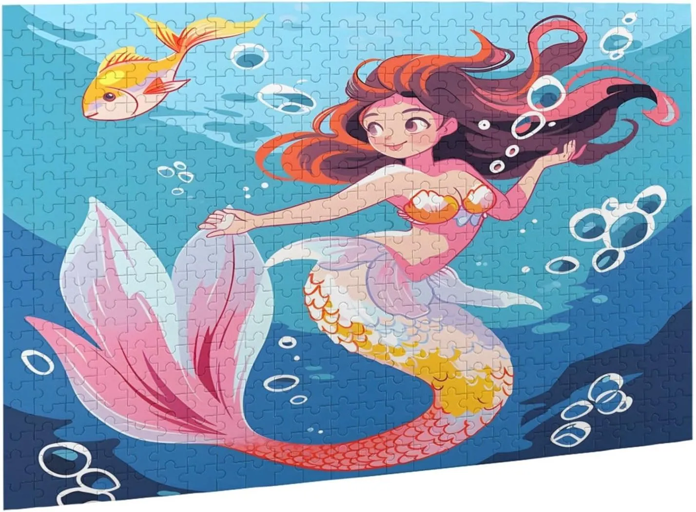 Wooden Jigsaw Puzzles 500 Pieces Cartoon Mermaid Sea Fish Puzzle Leisure for Adults Jigsaw Challenging Creative Educational Intellectual Decompressing Family Games Toy Gift