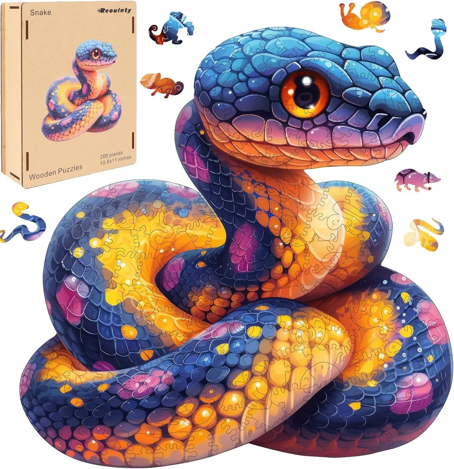 Wooden Puzzle for Adults, Snake Wooden Jigsaw Puzzles(10.8 * 11in-200pcs), Medium,Unique Shape Adult Puzzles,Irregular Wood Puzzles Creative Gift for Adults and Kids Family Game