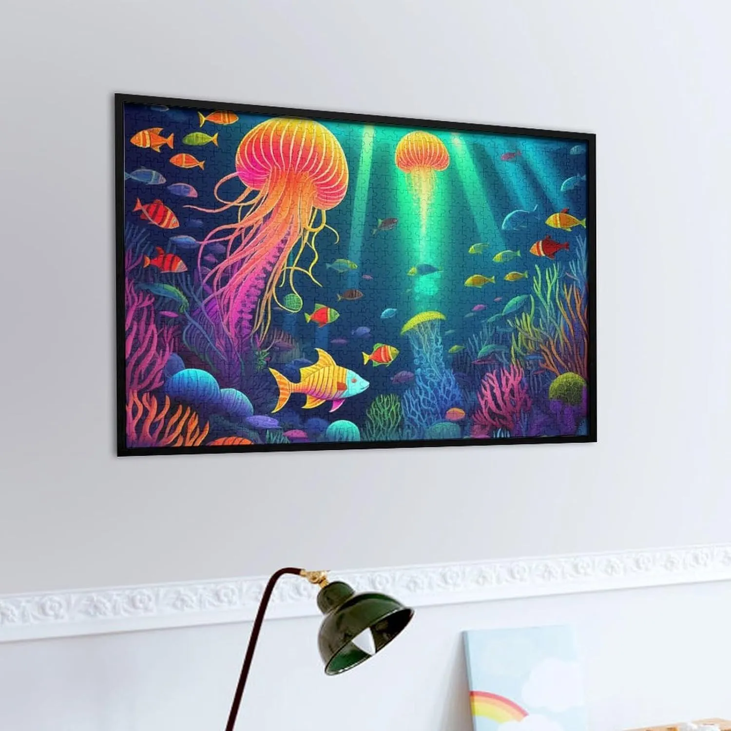 Wooden Puzzle Large Size 29.5 Lx19.7 W Inch Jigsaw Puzzle for Boys Girls Kids, Personal Entertainment Game Toys Gift (1000 Pieces Beautiful Underwater World Fish Jellyfish Art Puzzle)