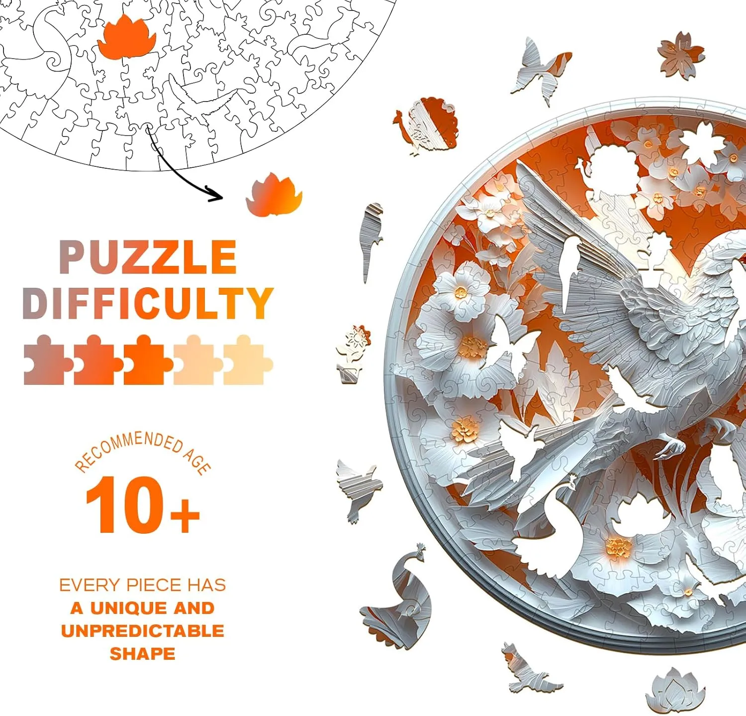 Wooden Puzzles for Adults, Unique Animal Shaped Paper Hummingbird Adult Puzzle, 3D Vision Wooden Jigsaw Puzzles Adult, Challenging Creative Gifts Family Games 8.5 * 8.5in 100pcs