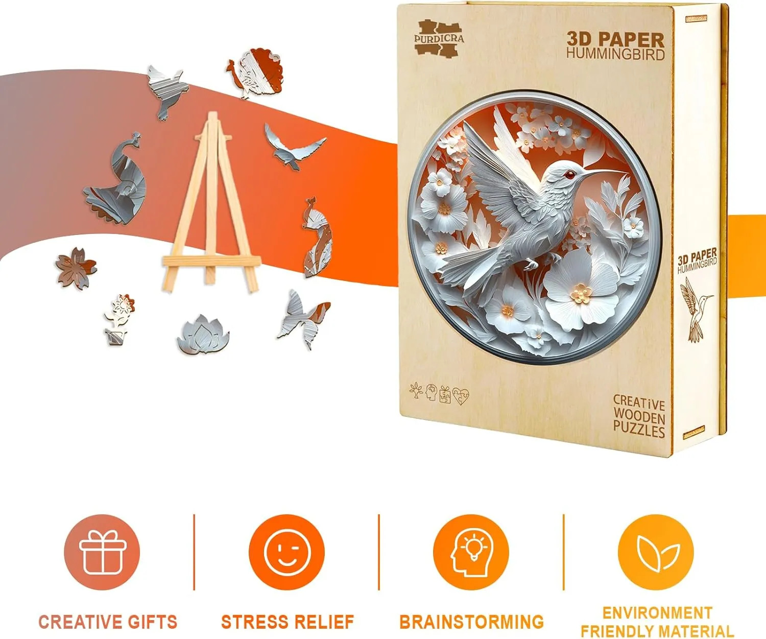 Wooden Puzzles for Adults, Unique Animal Shaped Paper Hummingbird Adult Puzzle, 3D Vision Wooden Jigsaw Puzzles Adult, Challenging Creative Gifts Family Games 8.5 * 8.5in 100pcs