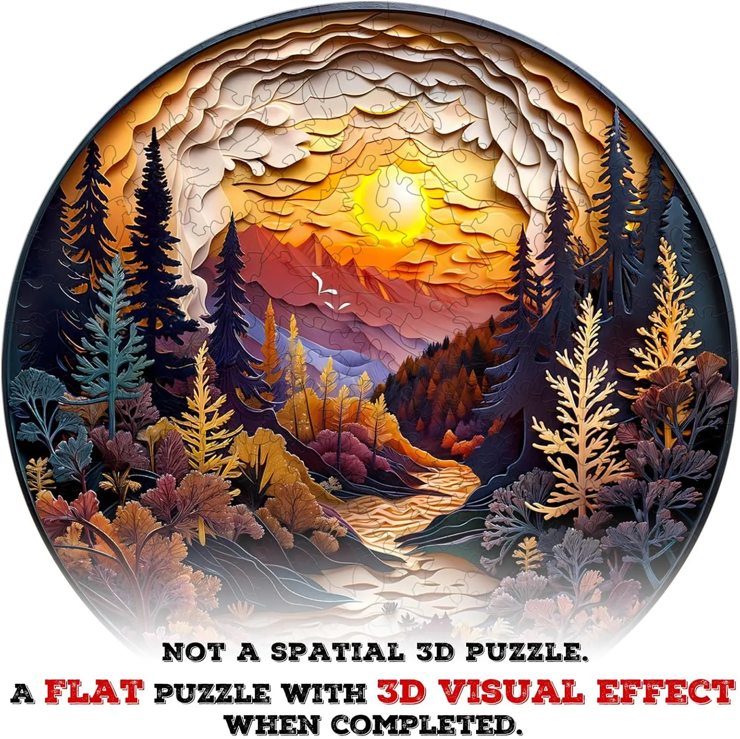 Wooden Puzzles for Adults, Unique Animal Shaped Sunset Forest Adult Puzzle, 3D Vision Wooden Jigsaw Puzzles Adult, Challenging Creative Gifts Family Games 11.4 * 11.4in 200pcs