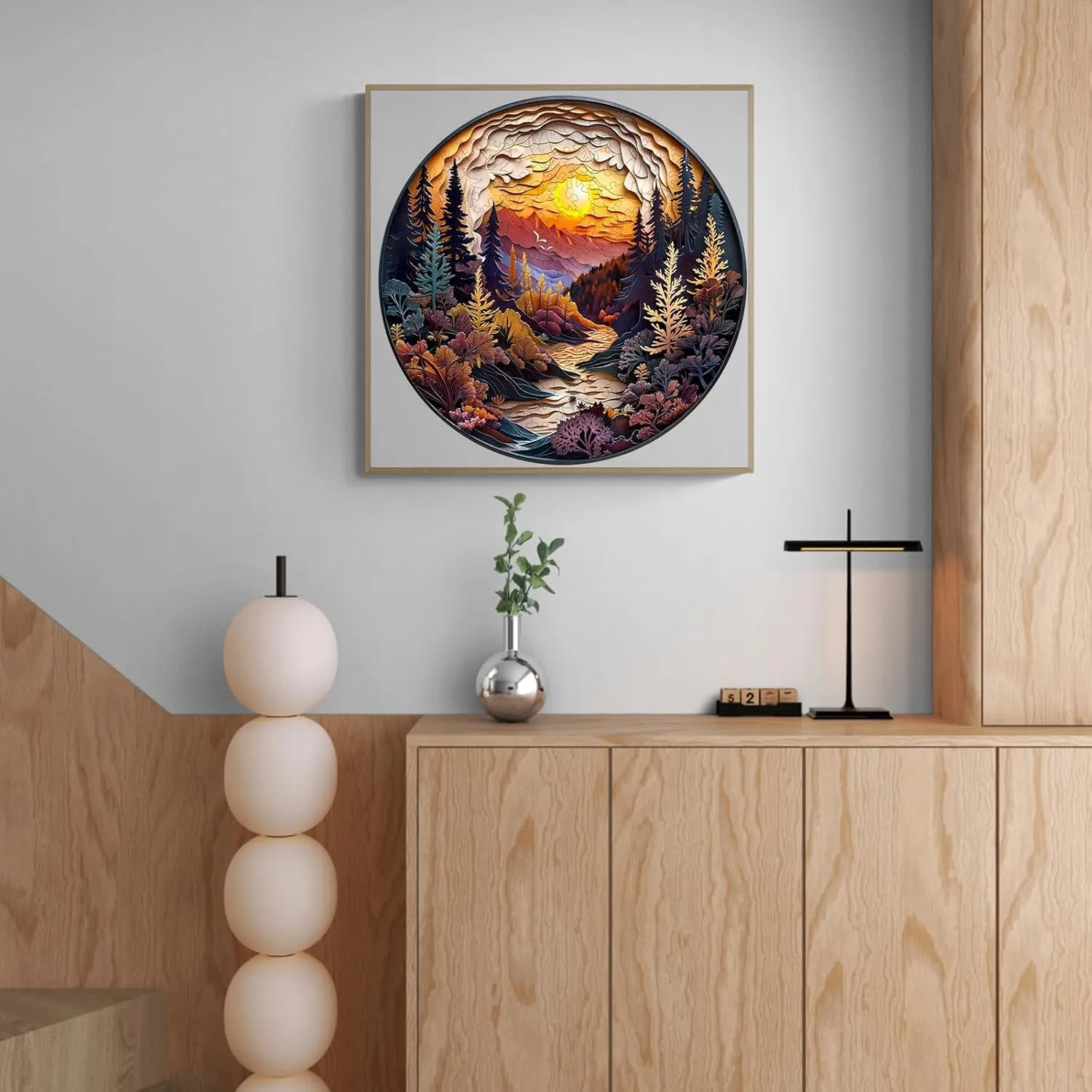 Wooden Puzzles for Adults, Unique Animal Shaped Sunset Forest Adult Puzzle, 3D Vision Wooden Jigsaw Puzzles Adult, Challenging Creative Gifts Family Games 11.4 * 11.4in 200pcs