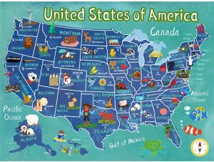 Wooden United States Map Puzzle for Kids Ages 4-8 Learning USA Map 60 Pieces United States Map Christmas Floor Puzzles for Kids Ages 3-5