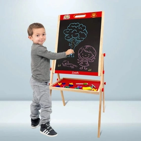 Wooden Double-Sided Drawing Board – Chalkboard & Whiteboard with Storage Tray (3-8 Years)