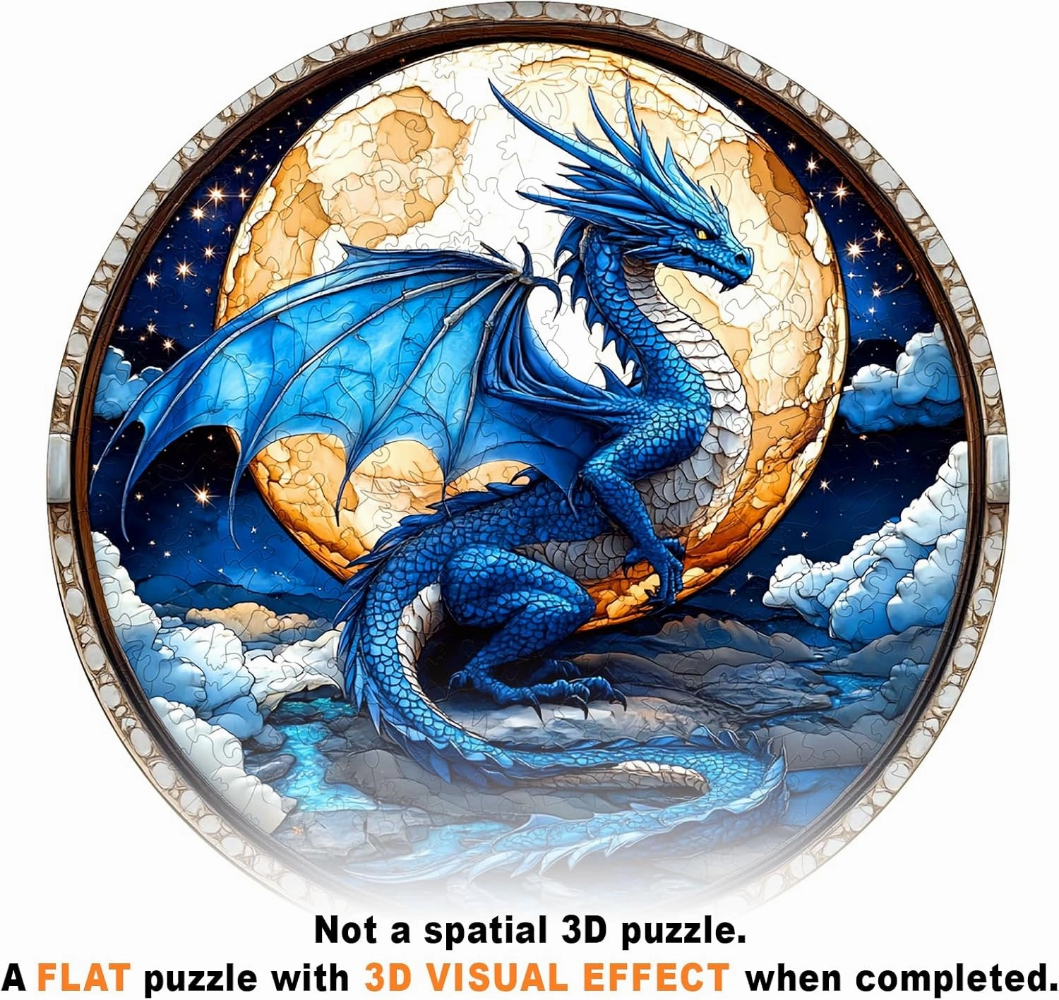 Wooden Dragon Puzzles - Unique Shaped Wooden Jigsaw Puzzles for Adults - Moonlit Blue Dragon Wooden Puzzles - Animal Wooden Puzzle Creative Birthday Gifts - Puzzle Toys - 200pcs