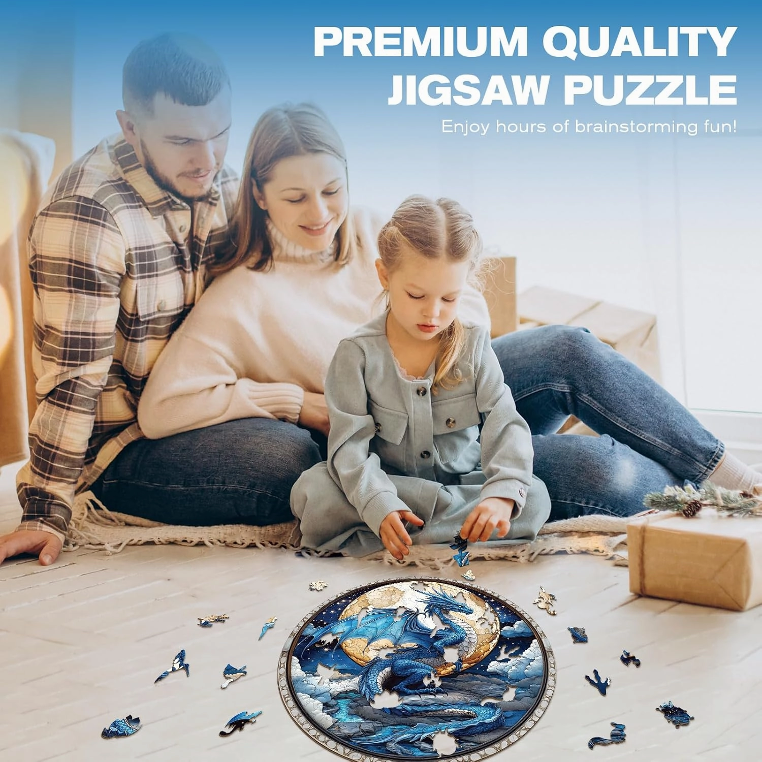 Wooden Dragon Puzzles - Unique Shaped Wooden Jigsaw Puzzles for Adults - Moonlit Blue Dragon Wooden Puzzles - Animal Wooden Puzzle Creative Birthday Gifts - Puzzle Toys - 200pcs