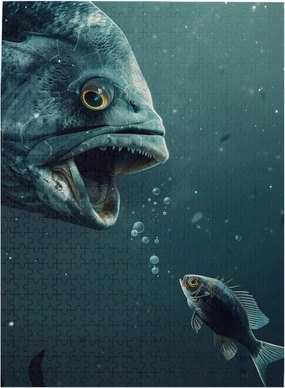 Wooden Jigsaw Puzzle for Adults 500 Pieces - Big Fish Wants to Eat Small Fish - Home Decor Art - Fun Family Game and Creative Gift