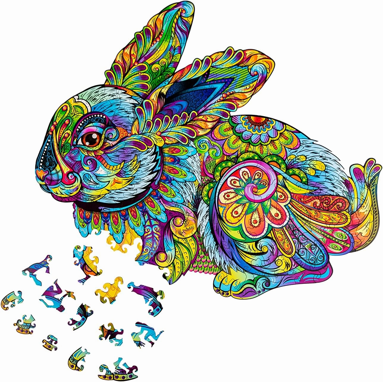 Wooden Jigsaw Puzzle for Adults and Kids - Hare, Animal-Shaped Fantasy Puzzle, 188 Unique Shaped Pieces, Size King (17.3" x 15")