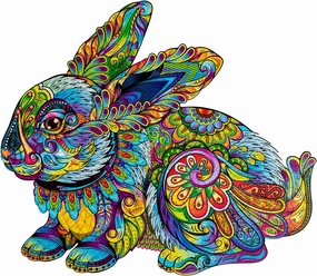 Wooden Jigsaw Puzzle for Adults and Kids - Hare, Animal-Shaped Fantasy Puzzle, 188 Unique Shaped Pieces, Size King (17.3" x 15")