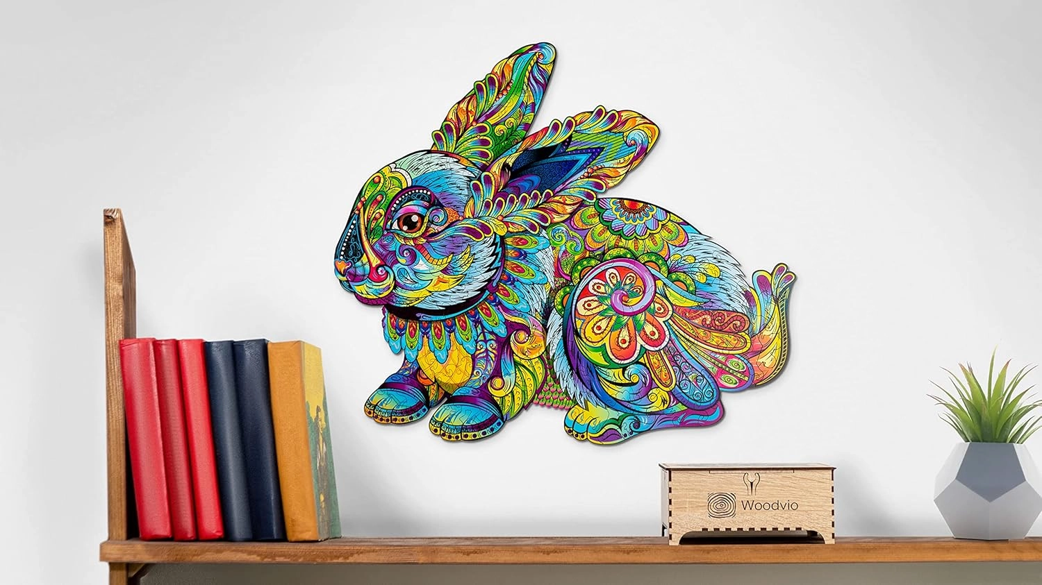 Wooden Jigsaw Puzzle for Adults and Kids - Hare, Animal-Shaped Fantasy Puzzle, 188 Unique Shaped Pieces, Size King (17.3" x 15")
