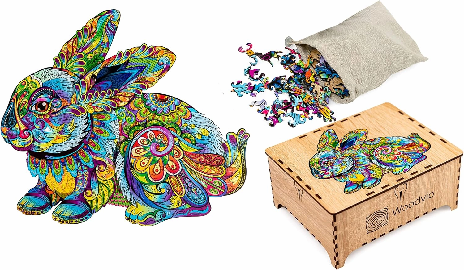 Wooden Jigsaw Puzzle for Adults and Kids - Hare, Animal-Shaped Fantasy Puzzle, 188 Unique Shaped Pieces, Size King (17.3" x 15")