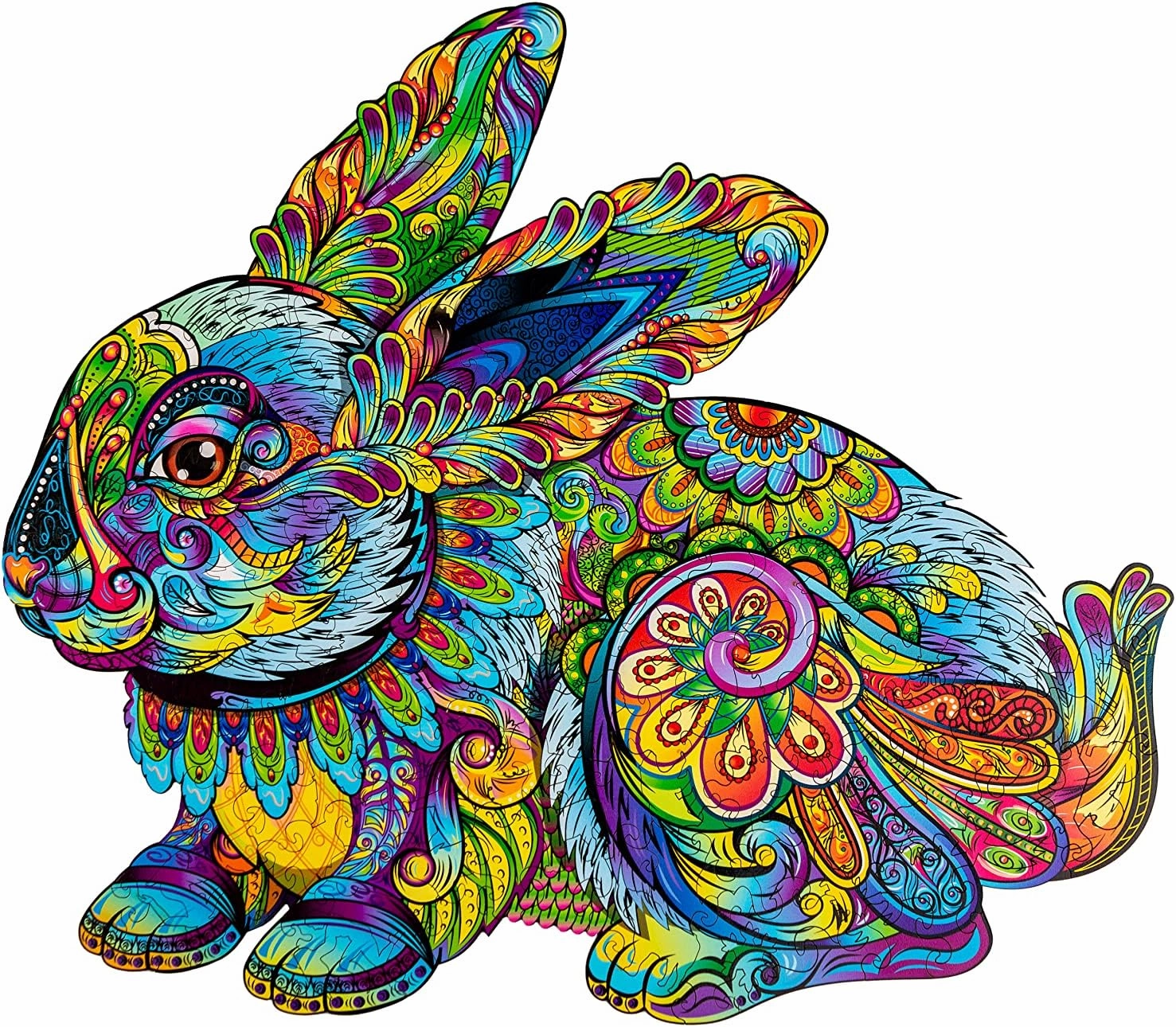 Wooden Jigsaw Puzzle for Adults and Kids - Hare, Animal-Shaped Fantasy Puzzle, 188 Unique Shaped Pieces, Size King (17.3" x 15")
