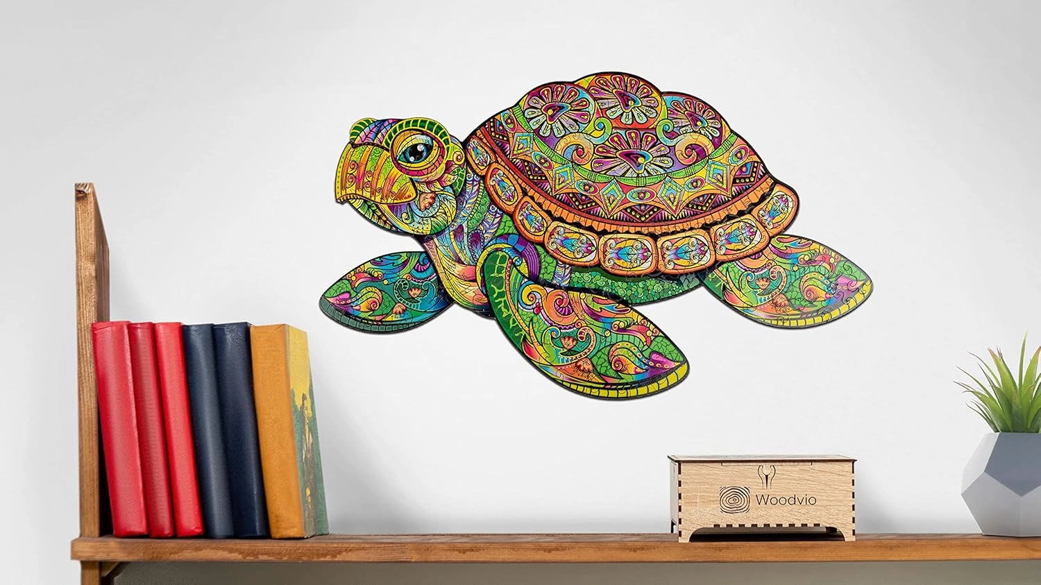 Wooden Jigsaw Puzzle for Adults and Kids - Turtle, Reptile-Shaped Fantasy Puzzle, 171 Unique Shaped Pieces, Size King (12.2" x 20.5")
