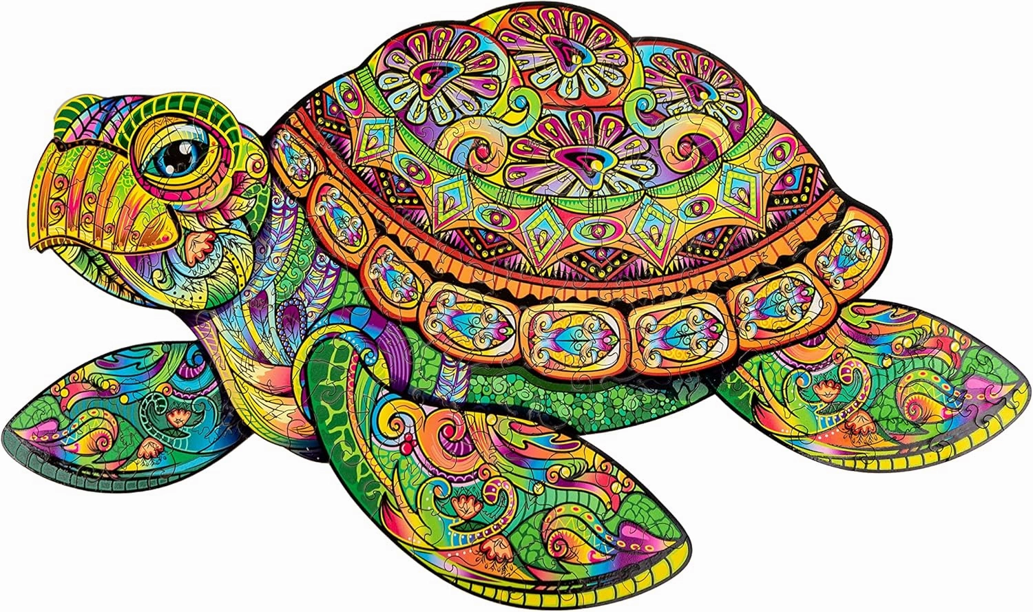 Wooden Jigsaw Puzzle for Adults and Kids - Turtle, Reptile-Shaped Fantasy Puzzle, 171 Unique Shaped Pieces, Size King (12.2" x 20.5")