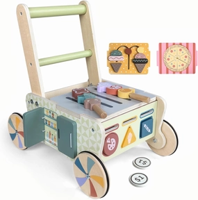 Wooden Push Walker for Babies with Wheels 12 Months  Wooden Baby Walker Activity Walker for Babies Montessori Multiple Learning Activities Center Walking Toy Adjustable Speed Birthday Gift