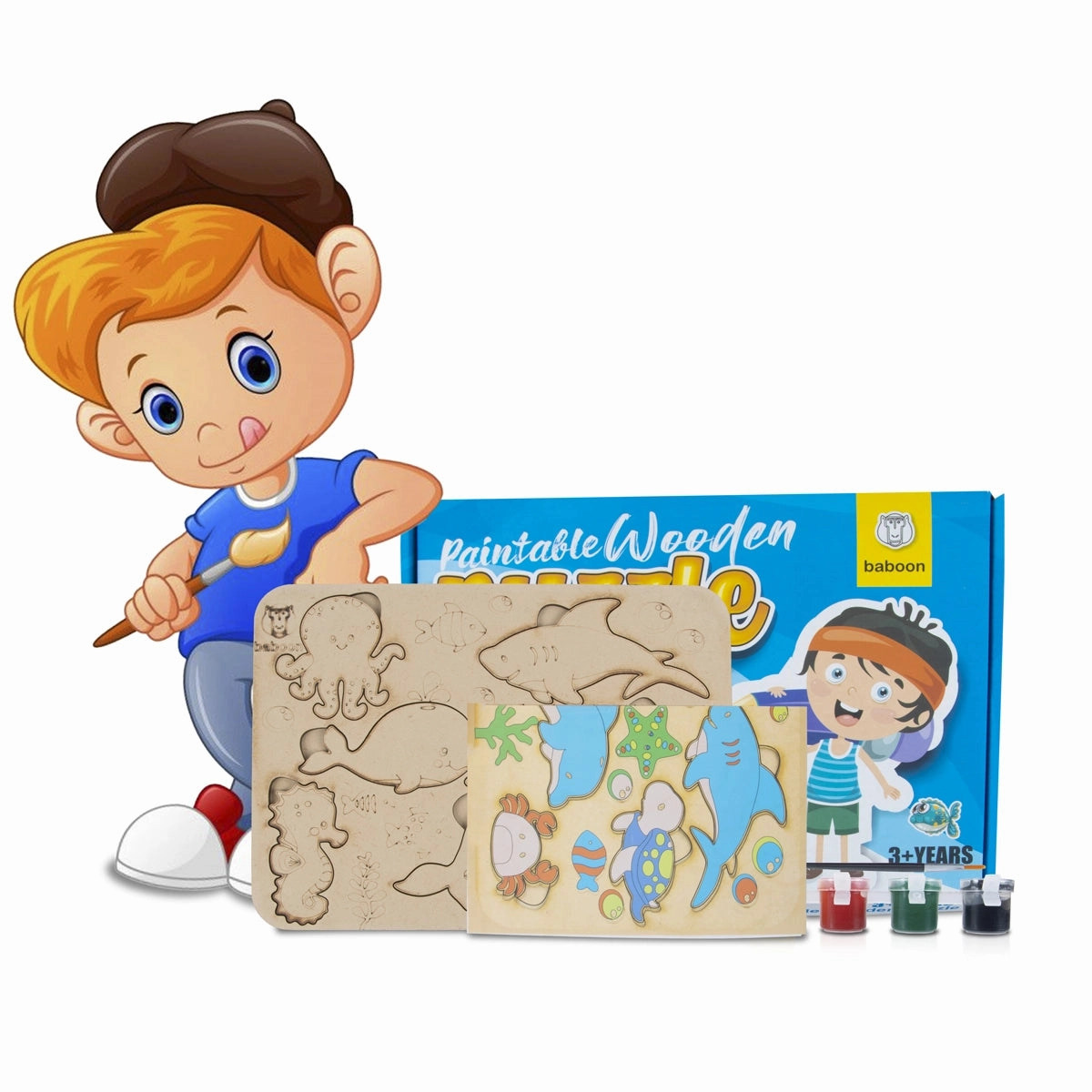 Wooden Puzzle - 10 x 7 Inches | Paintable Toy Fish Puzzle Box/ Puzzle Toy for Kids