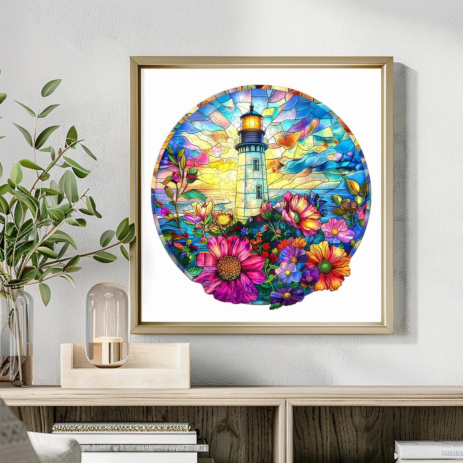 Wooden Puzzles for Adults - Challenging Stained Glass Lighthouse Adult Puzzle, Unique Animal Shaped Wooden Jigsaw Puzzles for Adults, Creative Gifts Family Games 8.5 * 8.3in 100pcs
