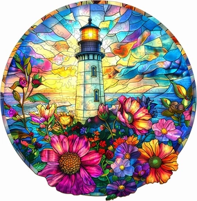 Wooden Puzzles for Adults - Challenging Stained Glass Lighthouse Adult Puzzle, Unique Animal Shaped Wooden Jigsaw Puzzles for Adults, Creative Gifts Family Games 8.5 * 8.3in 100pcs