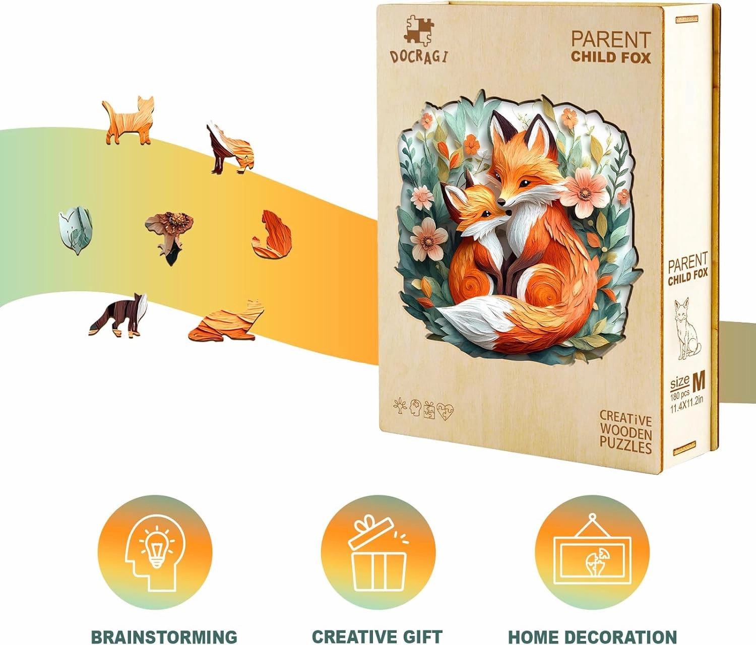 Wooden Puzzles for Adults - Parent Child Fox Wooden Jigsaw Puzzles - Unique Shaped Wooden Jigsaw Puzzles - Animal Wooden Puzzle Creative Gifts - Puzzle Toys - (100pcs)