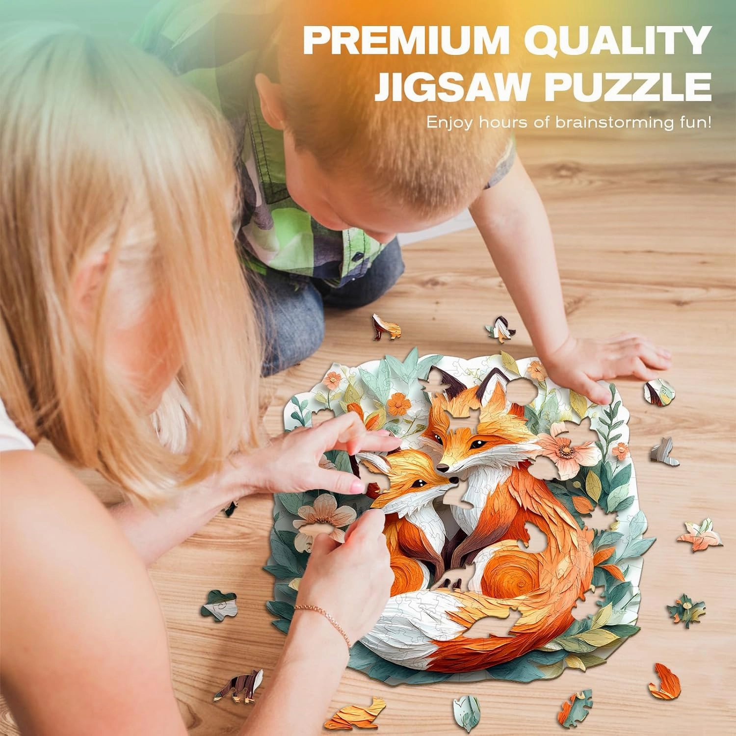 Wooden Puzzles for Adults - Parent Child Fox Wooden Jigsaw Puzzles - Unique Shaped Wooden Jigsaw Puzzles - Animal Wooden Puzzle Creative Gifts - Puzzle Toys - (100pcs)