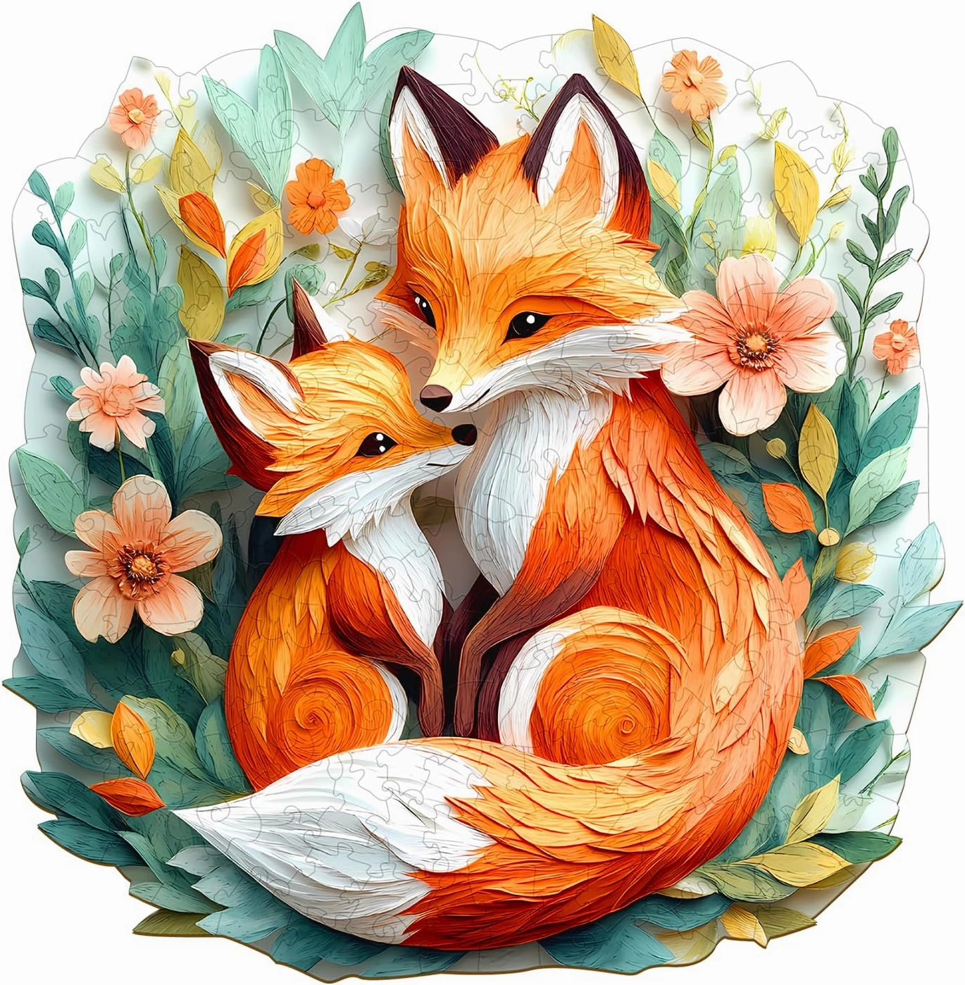 Wooden Puzzles for Adults - Parent Child Fox Wooden Jigsaw Puzzles - Unique Shaped Wooden Jigsaw Puzzles - Animal Wooden Puzzle Creative Gifts - Puzzle Toys - (100pcs)